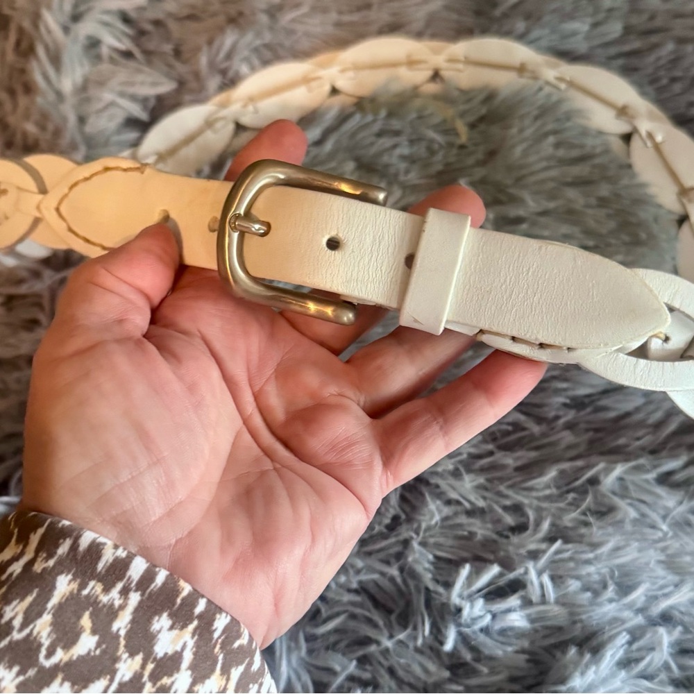 Vintage Cole Haan White Leather Belt with Silver Buckle